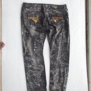 Robin's Jeans Mens Studded Paint Splashed Jeans Pants Size 42 Black